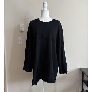 Gentle Herd Womens Large Sweatshirt Asymmetrical Hem Black Textured Top Stitch